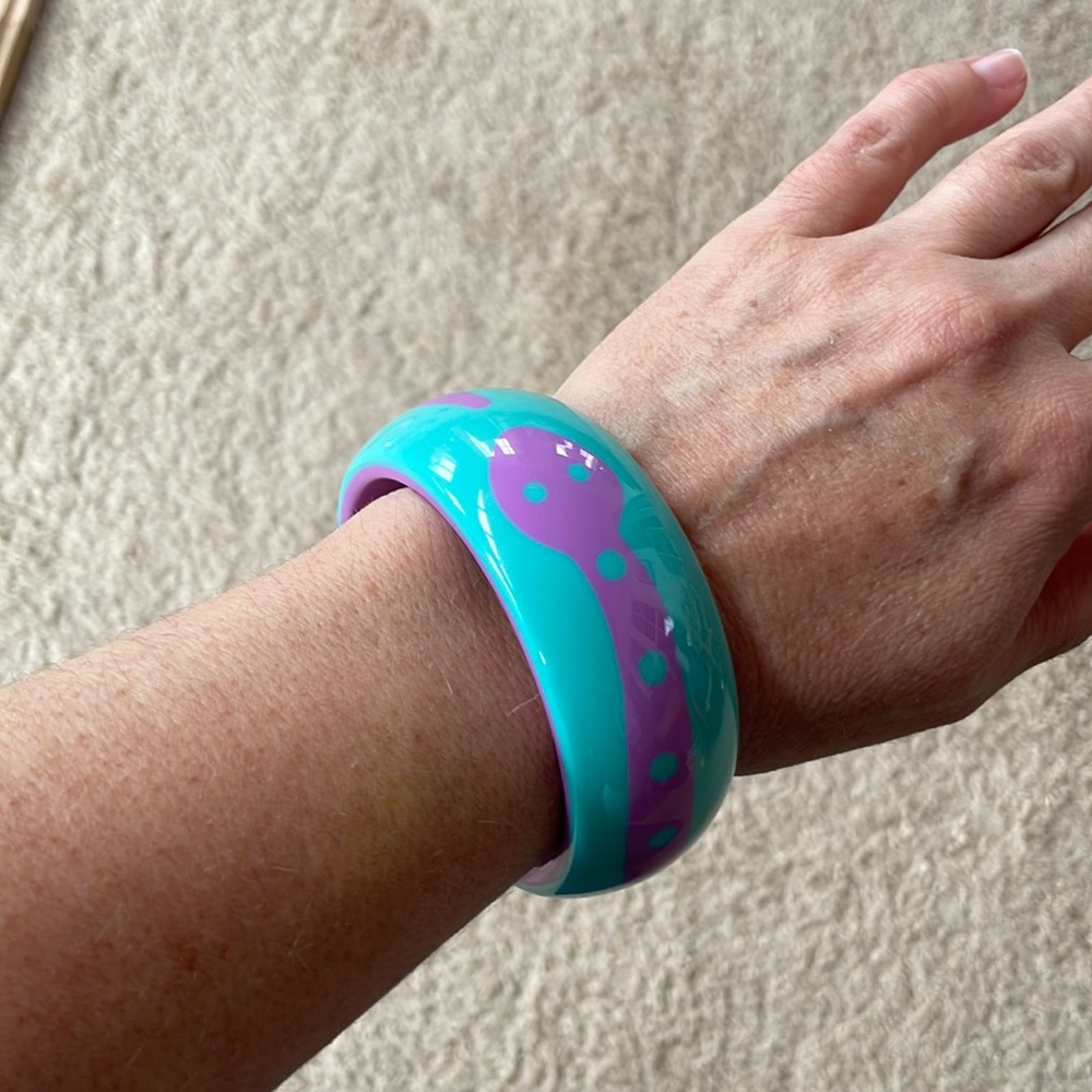 RARE Vintage Rafia & Bossa Paris Turquoise & Purple “Snake”Acrylic Resin Bangle